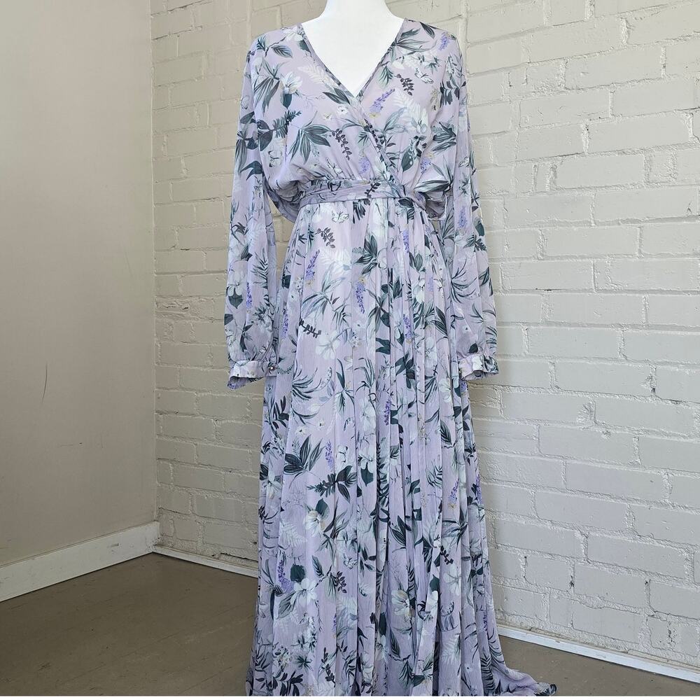 The Romantic Ivy City Co. XXL Lavender Floral Chiffon Maxi Dress | Cottagecore